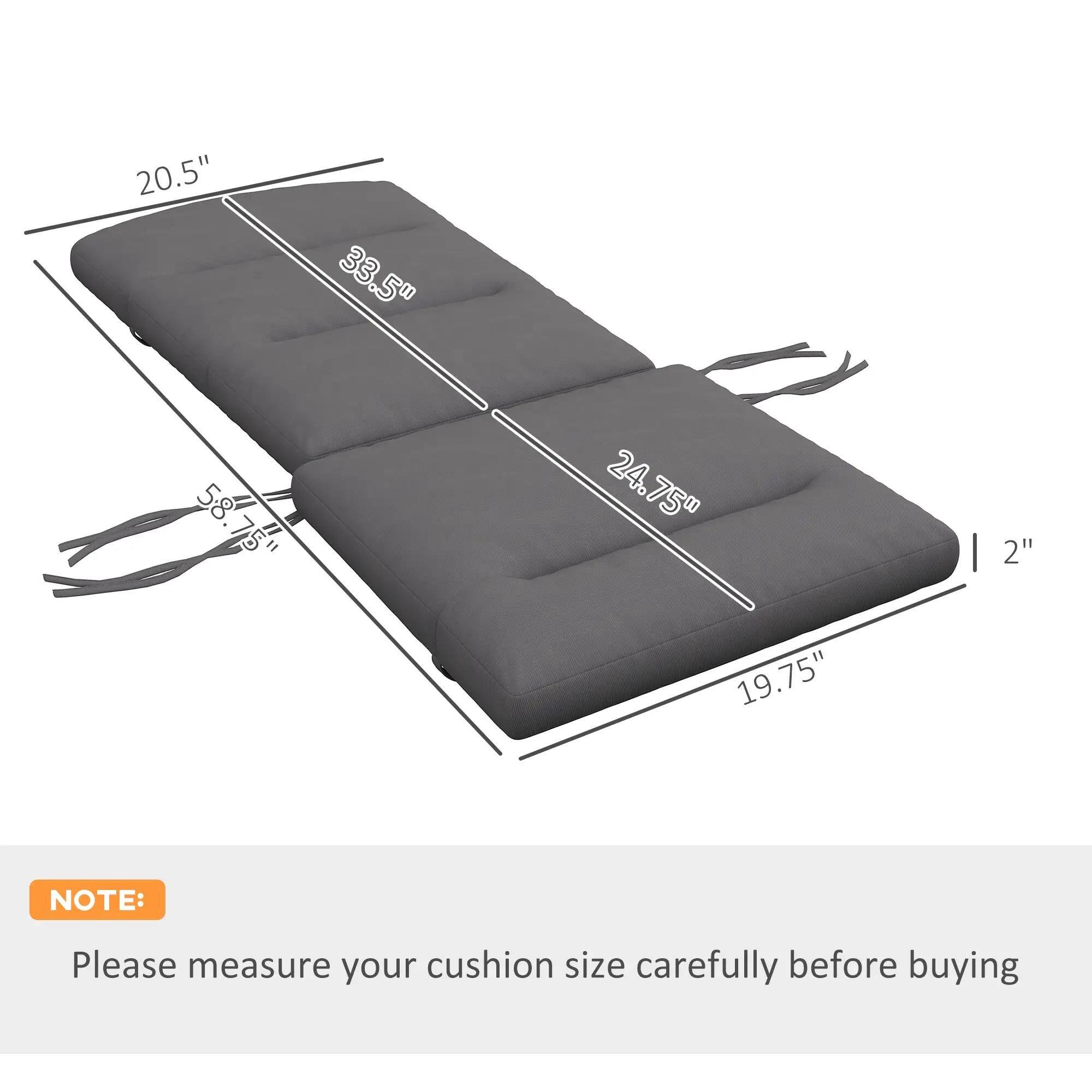 20.5"  
33.5"  
58.75"  
24.75"  
19.75"  
2"  

NOTE:  
Please measure your cushion size carefully before buying