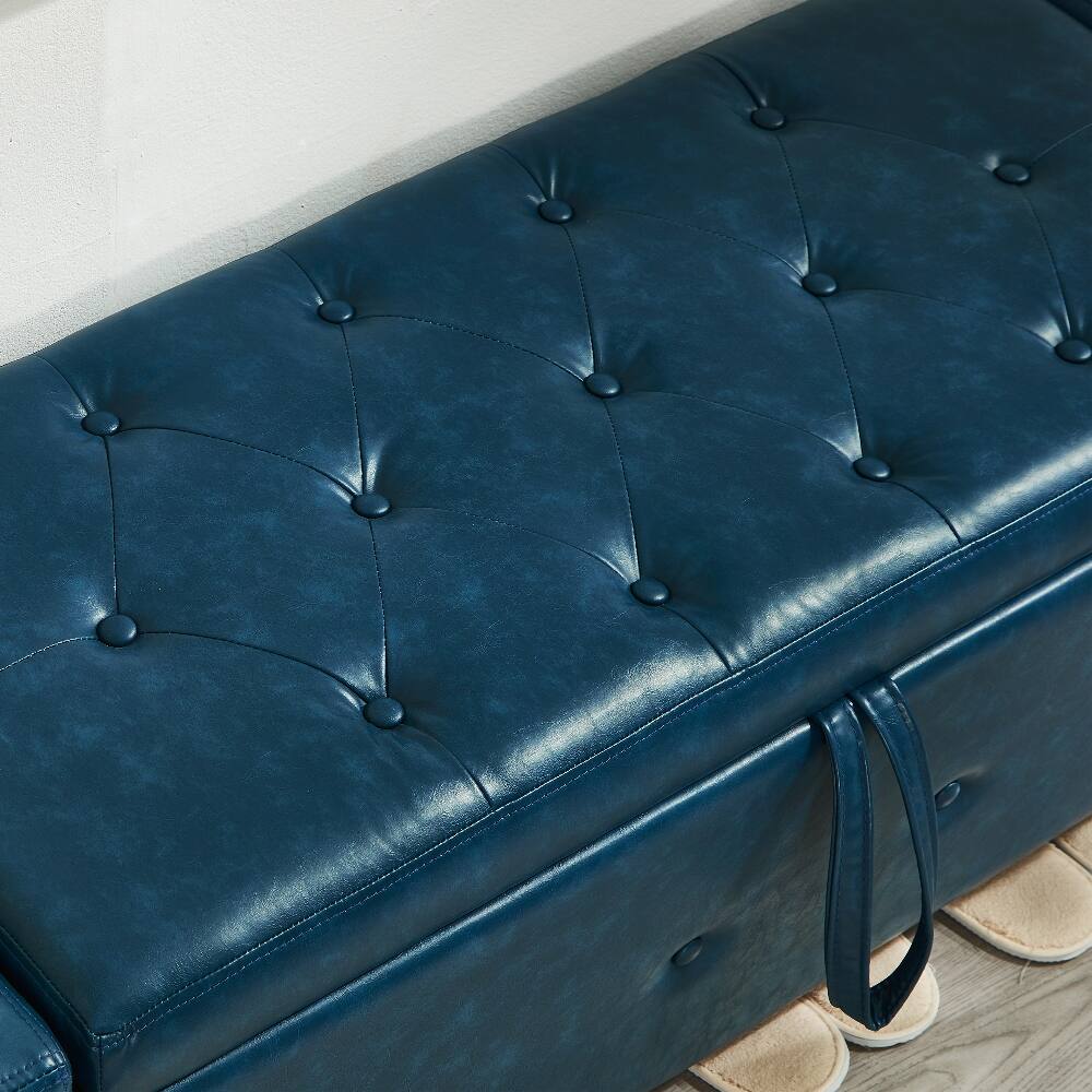 Alt View 6. Ropilly - Ropilly 48 Inch Blue Faux Leather Storage Ottoman Tufted Bench for Bedroom Entryway - Blue.