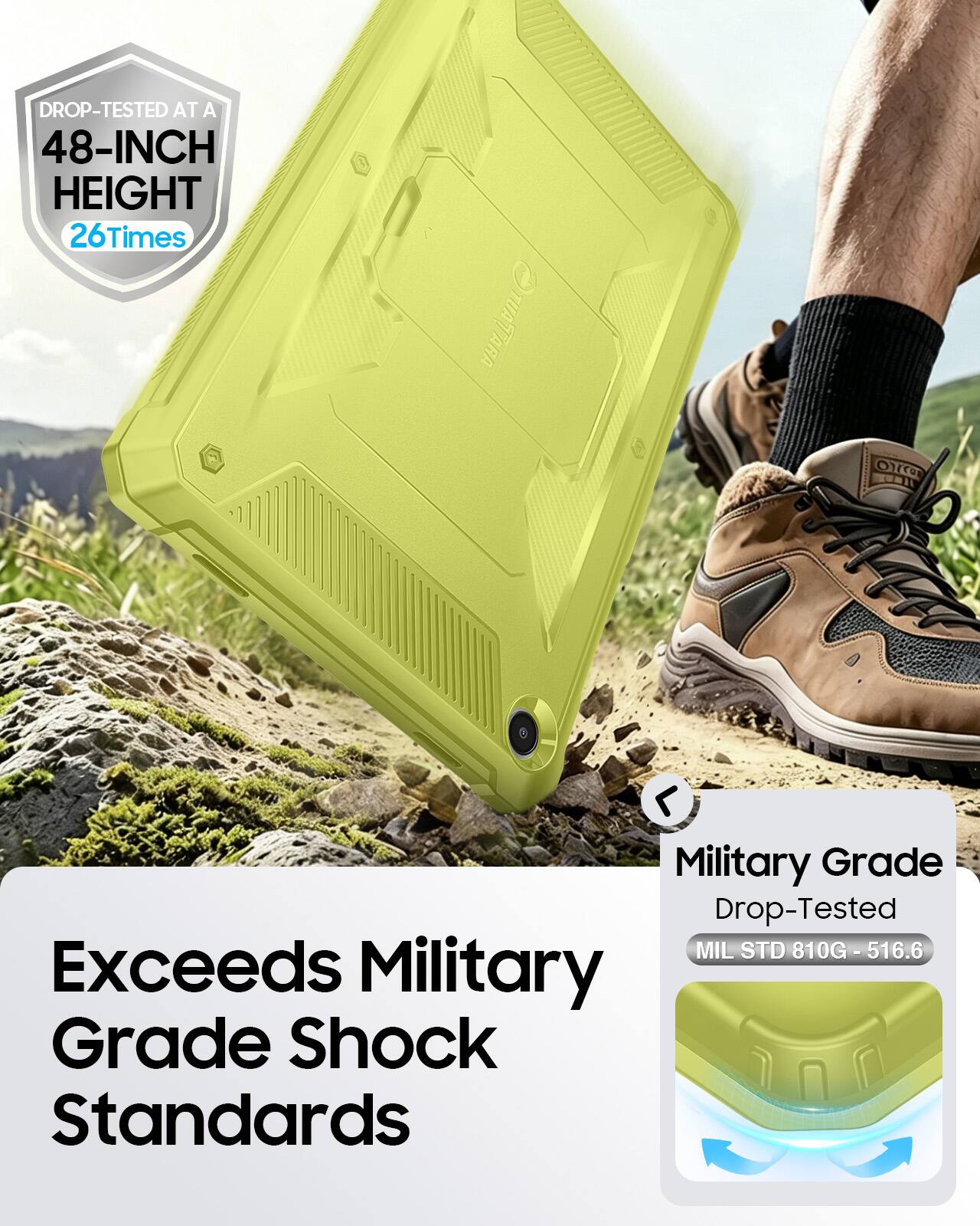 DROP-TESTED AT A 48-INCH HEIGHT 26 TIMES

TUATARA

Military Grade Drop-Tested MIL STD 810G - 516.6

Exceeds Military Grade Shock Standards