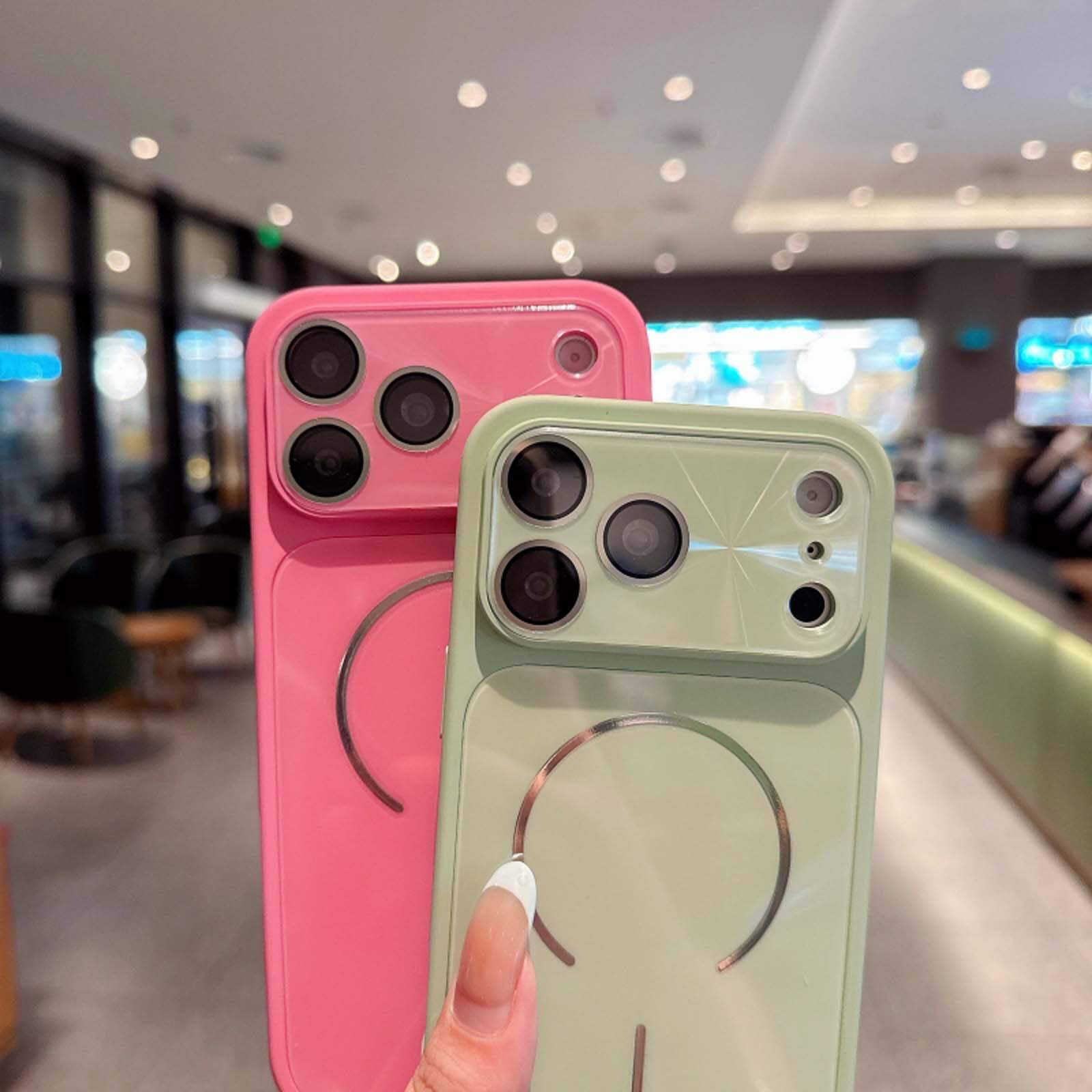 Back. Dteck - Magnetic Shockproof Phone Case for Apple iPhone 17 Pro, CD Texture Slim Hybrid Protective Cover Built-in Lens Film - Green.