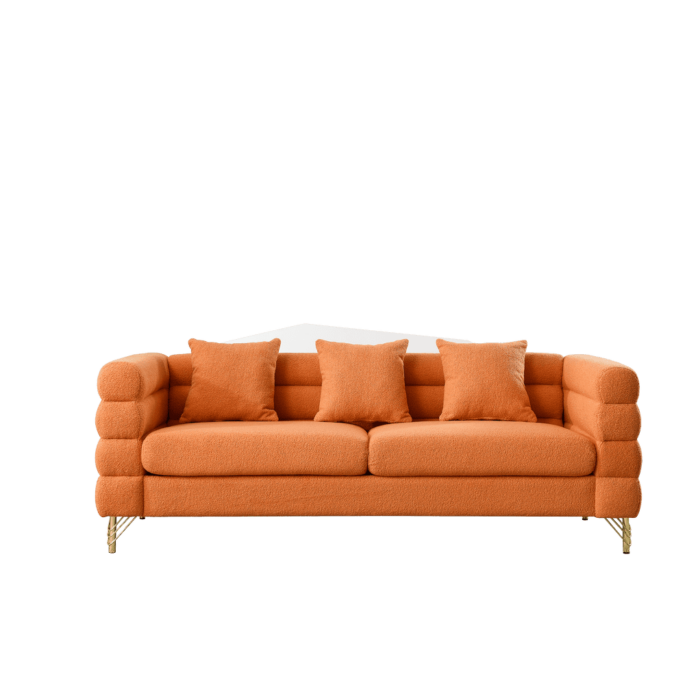 Alt View 4. Kadyn - 81" 3-Seater Sectional Sofa, Plush Teddy Fabric with Deep Comfort and 3 Included Pillows, Orange - Orange.