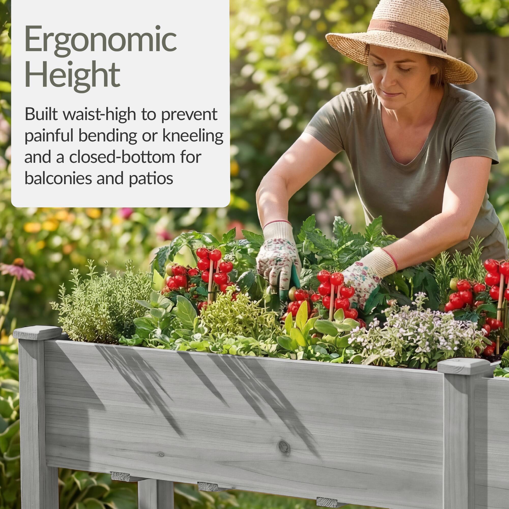 Ergonomic Height

Built waist-high to prevent painful bending or kneeling and a closed-bottom for balconies and patios