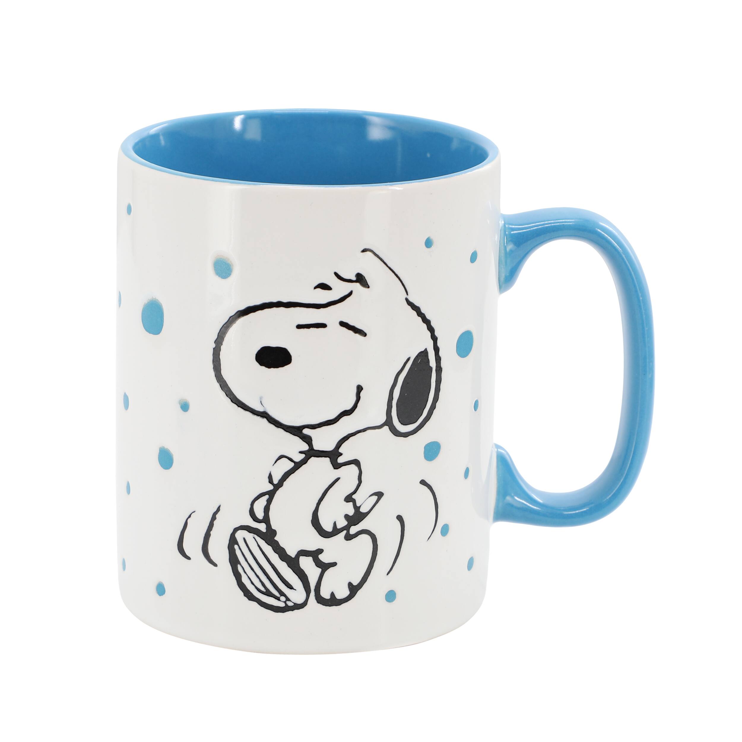Alt View 1. Peanuts - Peanuts Freckled Joy Snoopy 17 Ounce Stoneware Mug Set in Blue - White.