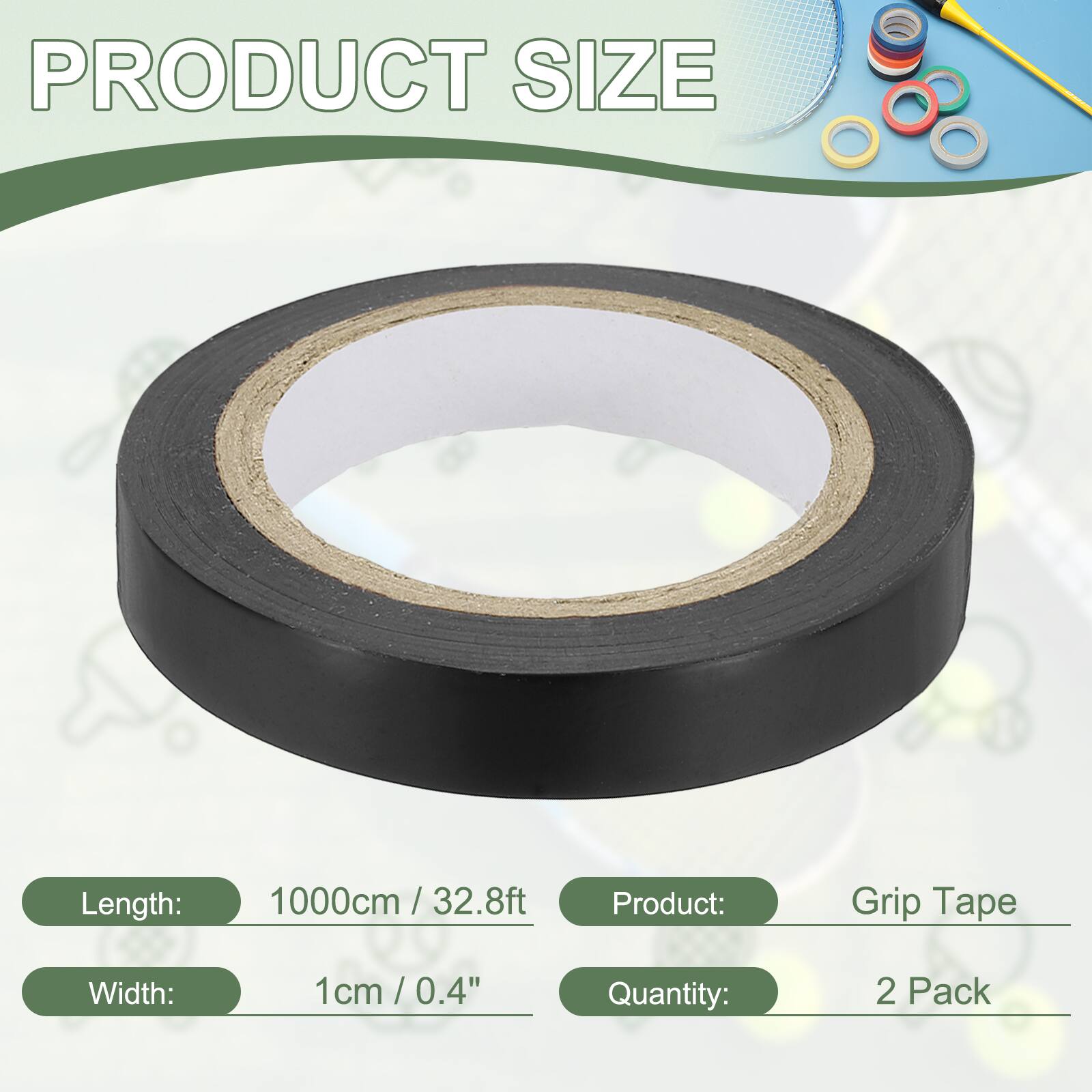 PRODUCT SIZE

Length: 1000cm / 32.8ft  
Width: 1cm / 0.4"  
Product: Grip Tape  
Quantity: 2 Pack