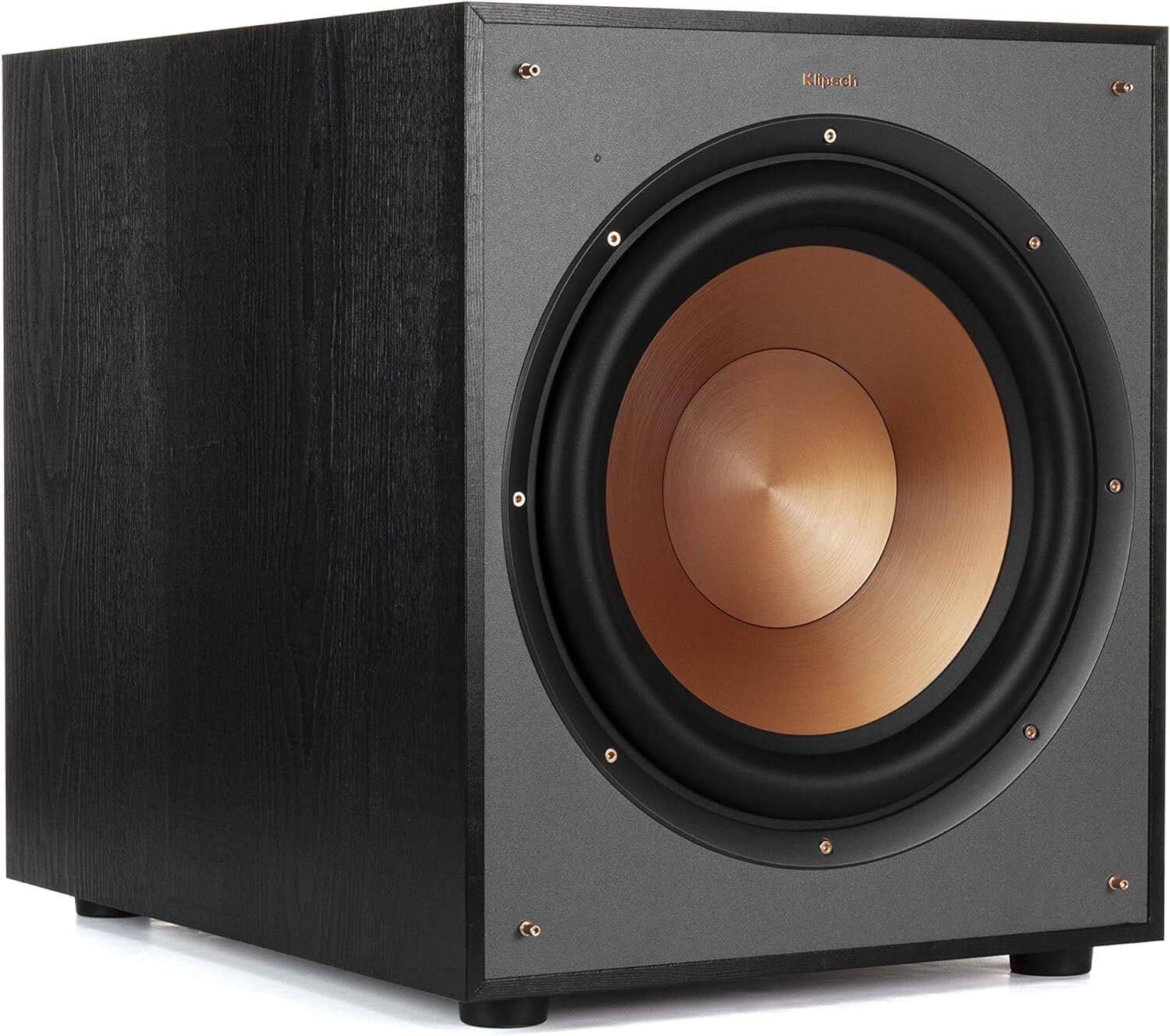 Left. Klipsch - Klipsch R-120SW 200 Watt Subwoofer with a 3 Year Amber Protection Plan (2018) - Black.