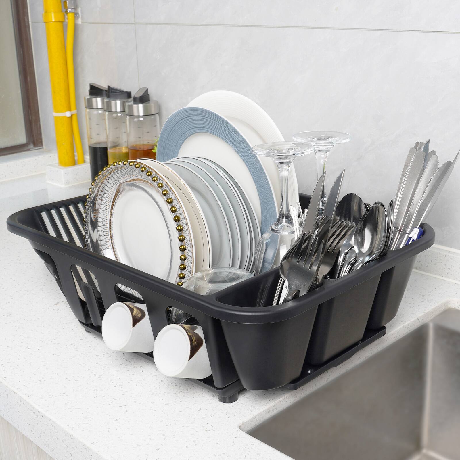 Angle. KOOMADE - KOOMADE 2PK Drain Rack Dish Rack and Drainboard Self Draining System with Angled Base and Multiple Holders Kitchen Use - Black.