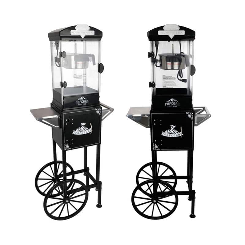 Wikistore - Popcorn Machine with Cart Wheels 10 Oz Kettle Popcorn Maker Measuring 3 plastic spoon Home Theater Popcorn Machine - Black