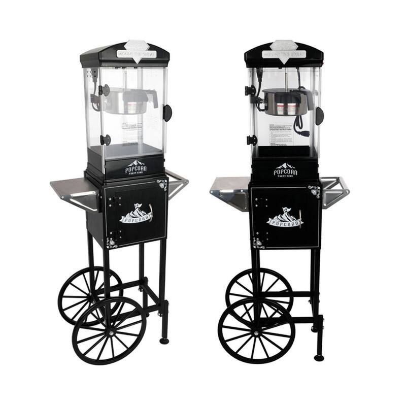 Wikistore - Popcorn Machine with Cart Wheels 10 Oz Kettle Popcorn Maker Measuring 3 plastic spoon Home Theater Popcorn Machine - Black