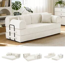 ATOPSUN - Corduroy Convertible Sleeper Sofa Bed, Floor Couch w/ Fixed‑Shape Frame for Living Room & Bedroom - Beige