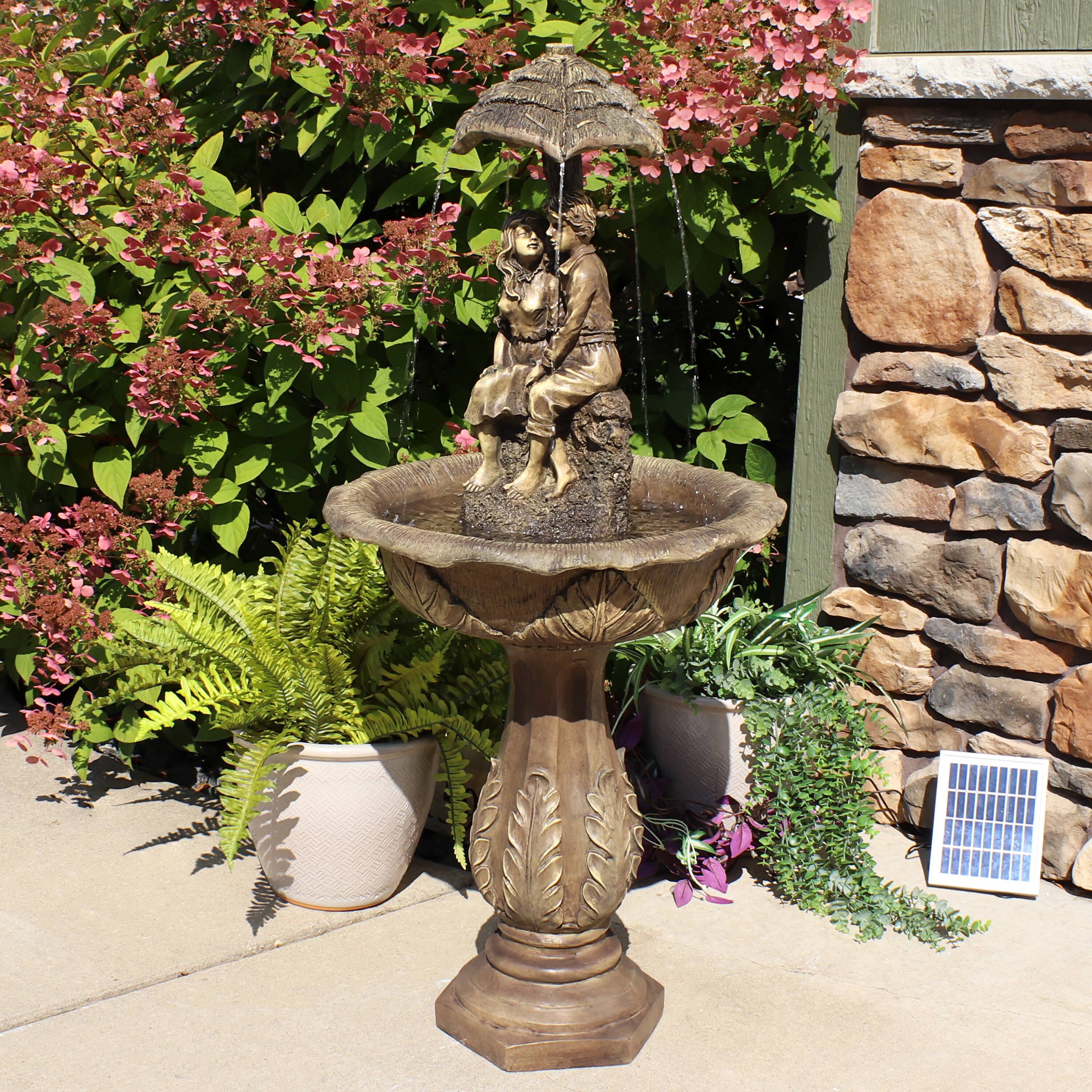 Alt View 8. Sunnydaze - Lovers Umbrella Solar Fountain with Battery/LED Lights - 43 in - Brown.