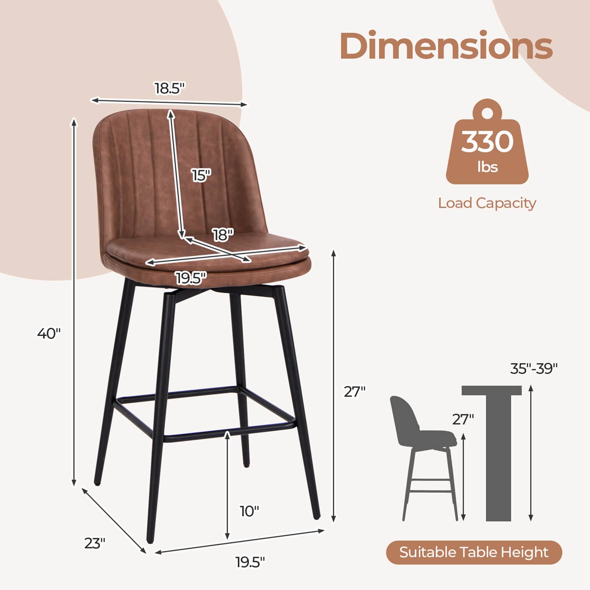 Dimensions: 18.5" x 15" x 330 lbs Load Capacity. Suitable Table Height: 18" x 19.5" x 40" x 27" x 35"-39" x 27" x 10" x 23" x 19.5".