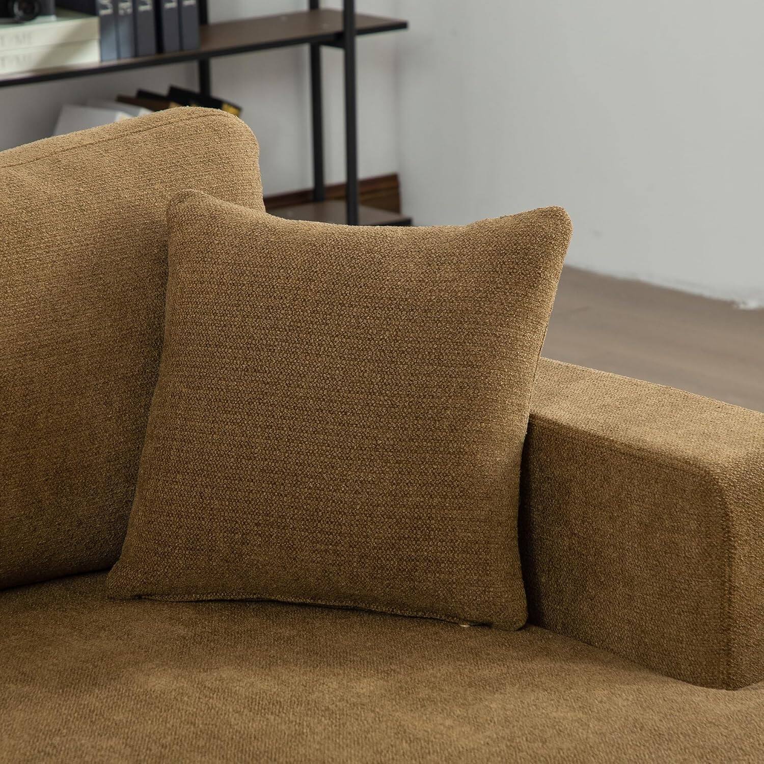 Alt View 5. Trinkets Crazed - 56" Extra Large Upholstered Sofa Bed, Oversized Fluffy Chaise Lounge Chair with Chenille Linen Fabric - brown.