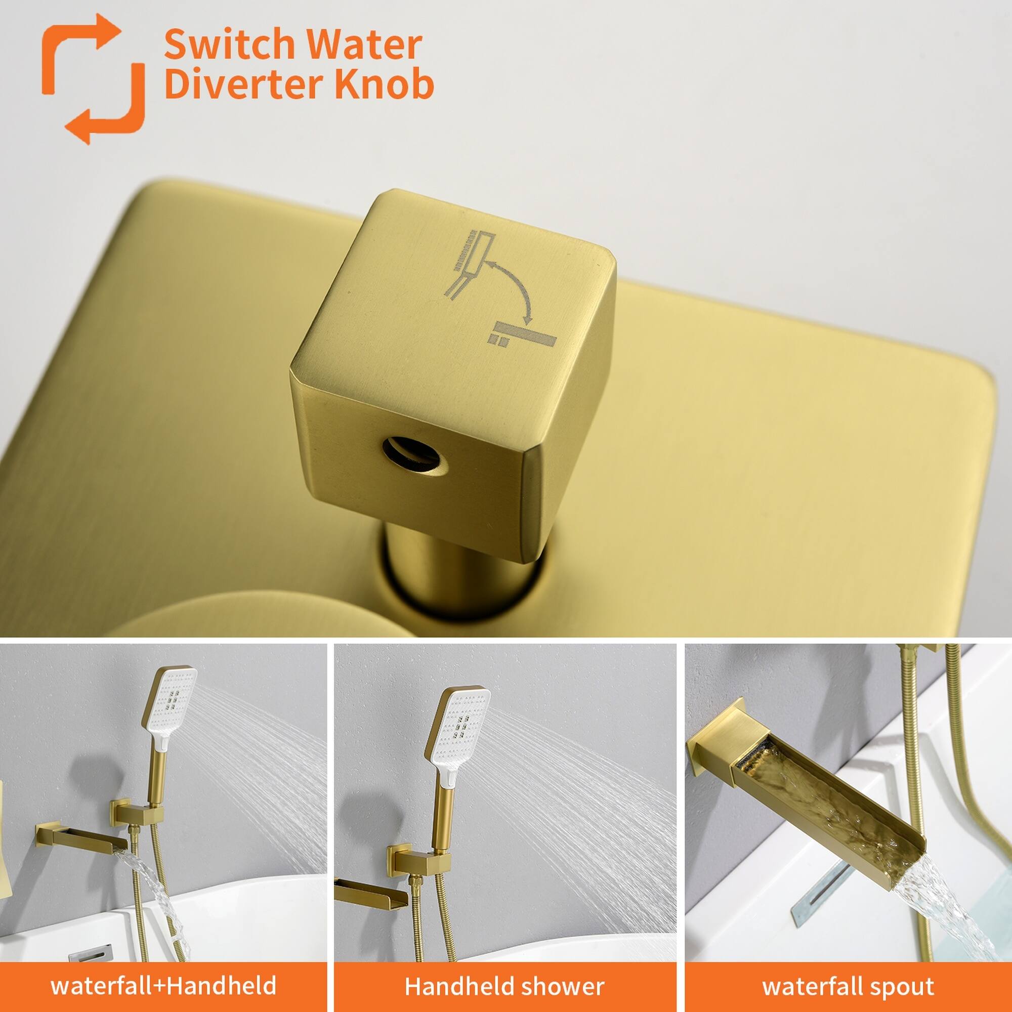 Switch Water Diverter Knob

waterfall+Handheld

Handheld shower

waterfall spout