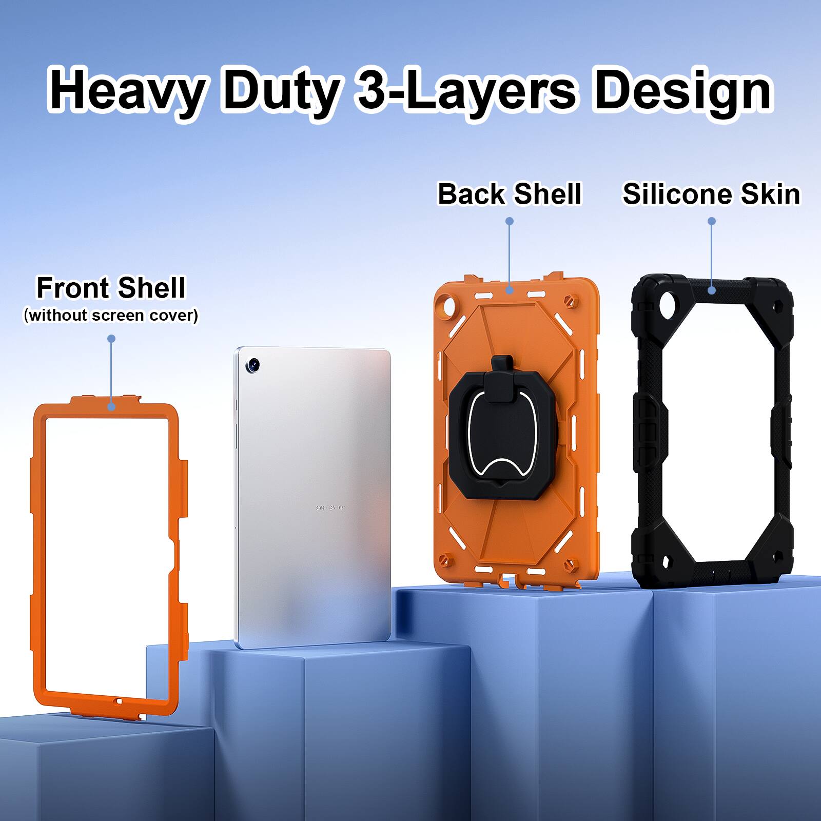 Heavy Duty 3-Layers Design  
Back Shell Silicone Skin Front Shell (without screen cover)