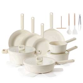 SENSARTE - 24-Pcs Nonstick Pots and Pans Set, Healthy Non Stick Cookware with Stay-Cool Handle/Induction Compatible/Dishwasher Safe - White