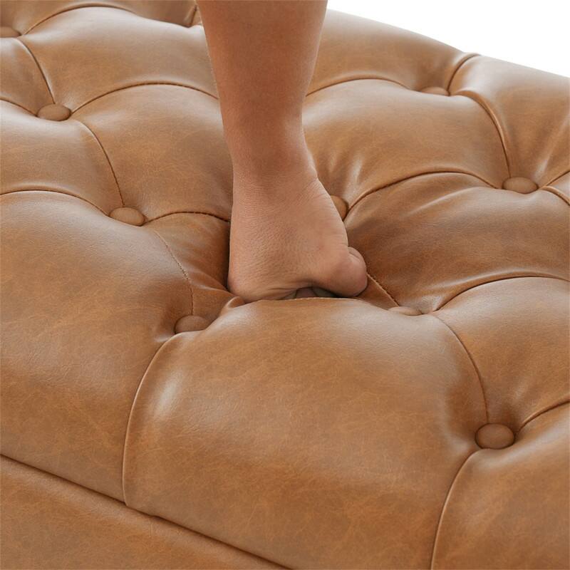 Alt View 2. HTUTWOO - Ottoman Bench with Storage - PU Surface, Rubber Wood Legs, 300 lbs Capacity, MDF/Pine/Plywood Construction - Brown.