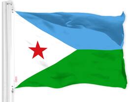 G128 - Djibouti Flag 3x5 ft - 150D Heavyweight Polyester, Dye-Sublimated Print, Brass Grommets - Blue, Green, White, Red