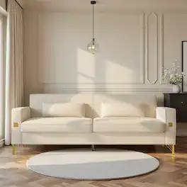 Anysun - Luxury 3-Seat Velvet Sofa with Gold Accents - Plush Cushions for Living Room & Office. - Beige
