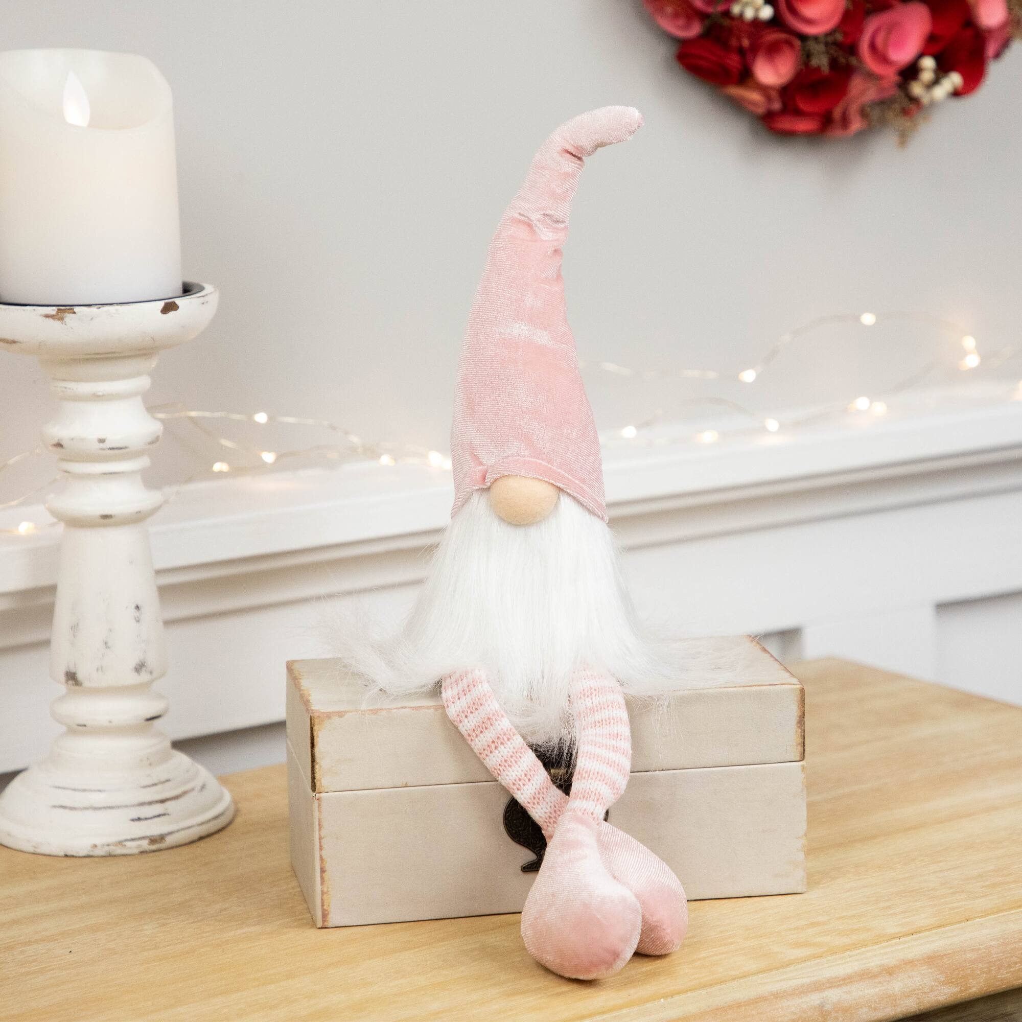 Alt View 1. Northlight - Spring Gnome with Dangling Legs Spring Figure - 15.5" - Pastel Pink - Pink.