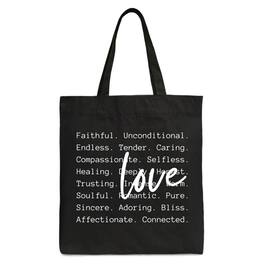 OrnamentallyYou - Love Definition Words Canvas Tote Bag, Minimalist Valentine Inspirational Love Gift Shopper - Black
