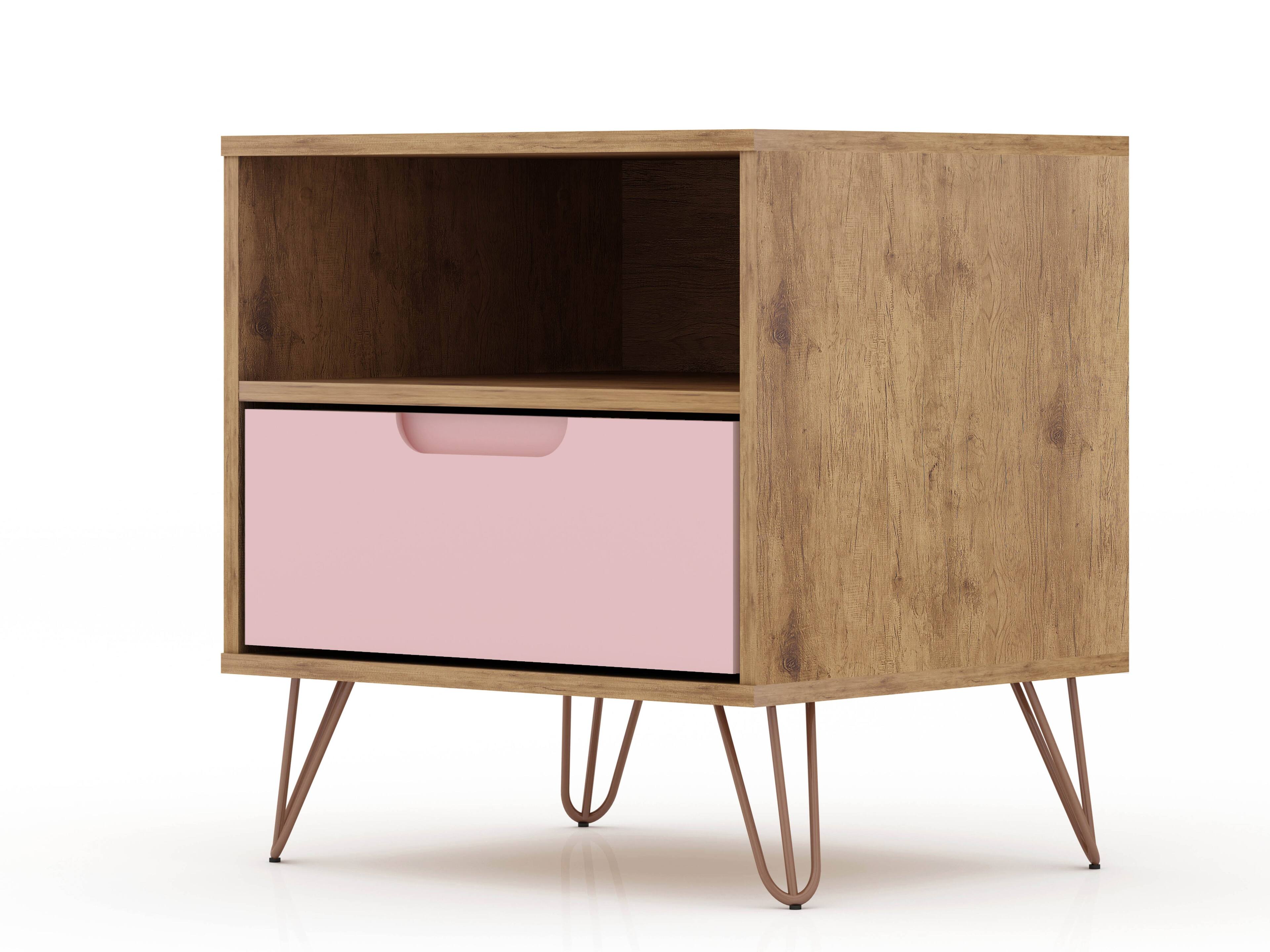 Alt View 6. Manhattan Comfort - Rockefeller Mid-Century Modern 20" Nightstand - Pink.