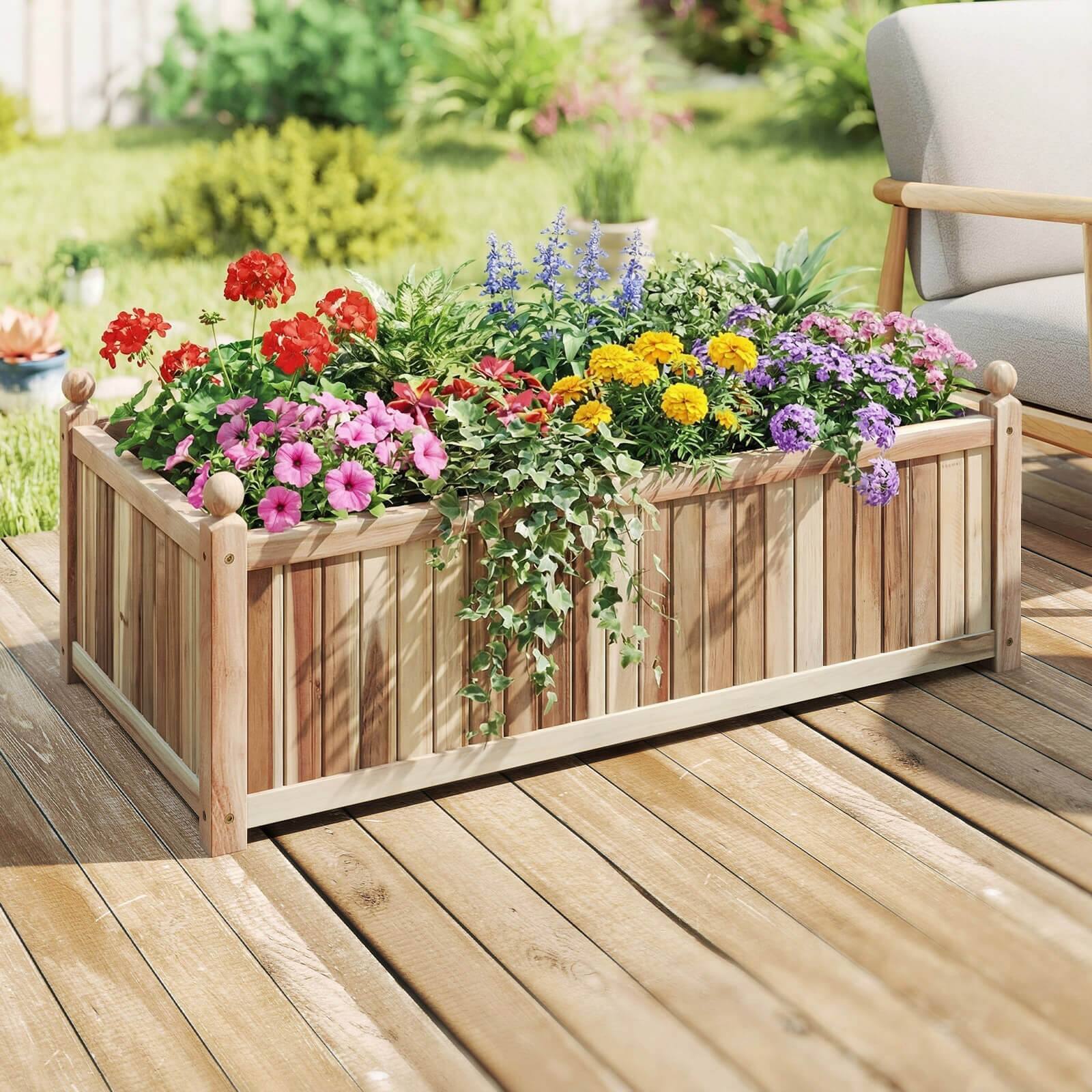 Alt View 1. Costway - Costway 2 PCS Natural Acacia Wood Rectangular Planter Box with Liner Drainage Indoor Outdoor - Natural.
