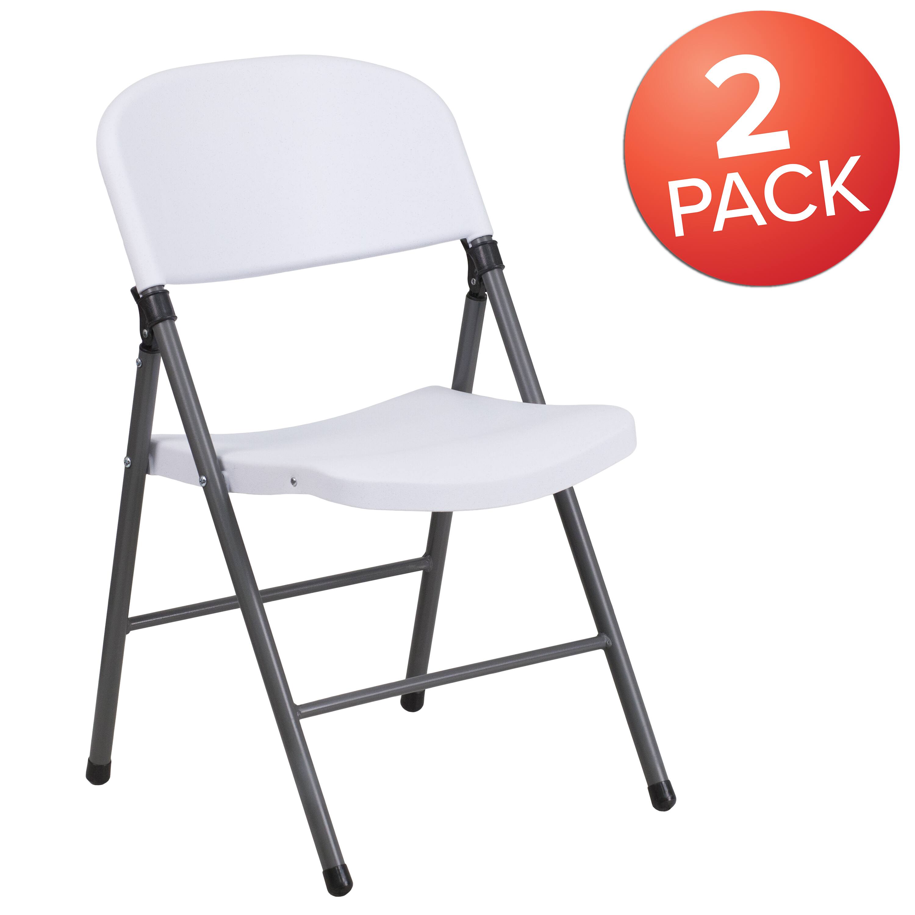 Alt View 1. Emma + Oliver - 2 Pack Home & Office 330 lb. Capacity Foldable Plastic Chair - Granite White.