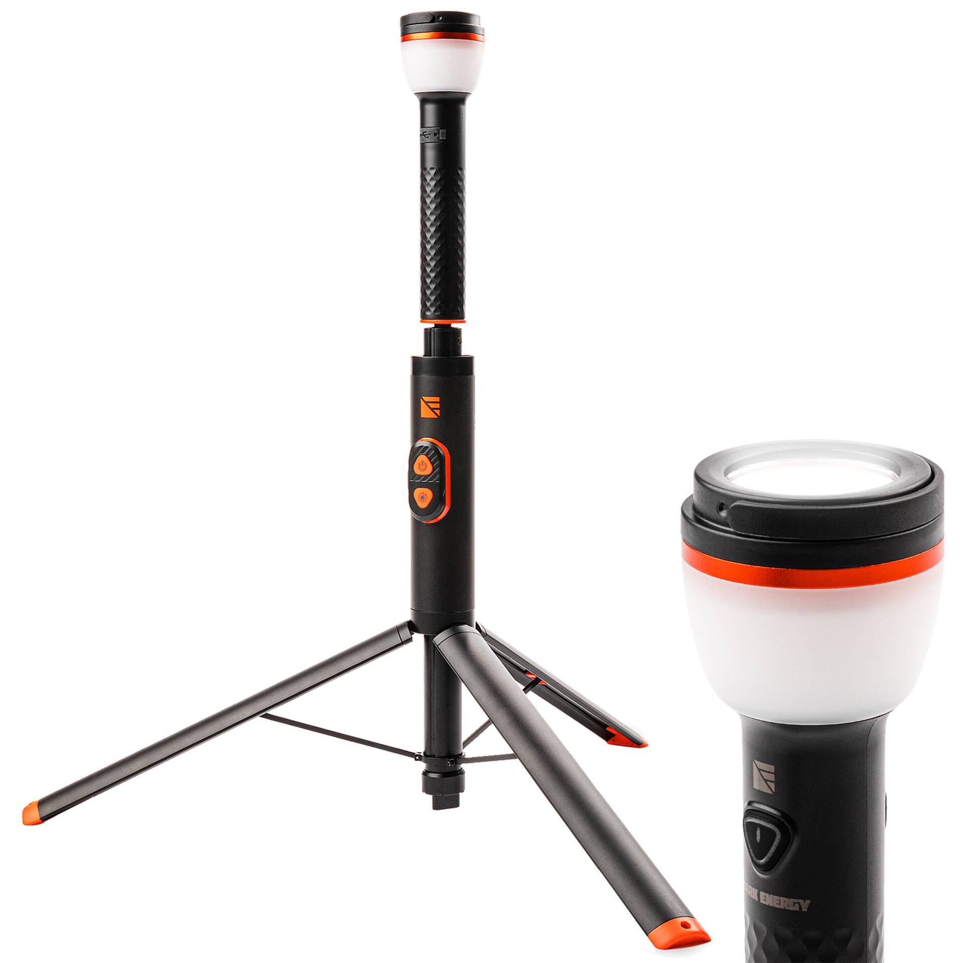 Front. Dark Energy - Sentinel Rechargeable Telescopic Light with Remote | 800 Lumens, Detachable Flashlight, and 3 Brightness Levels - Black.