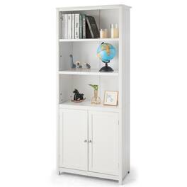 Pefilos - Wooden Bookcase with Shelving Storage Cabinet Unit Standing Display Bookcase with Doors - White