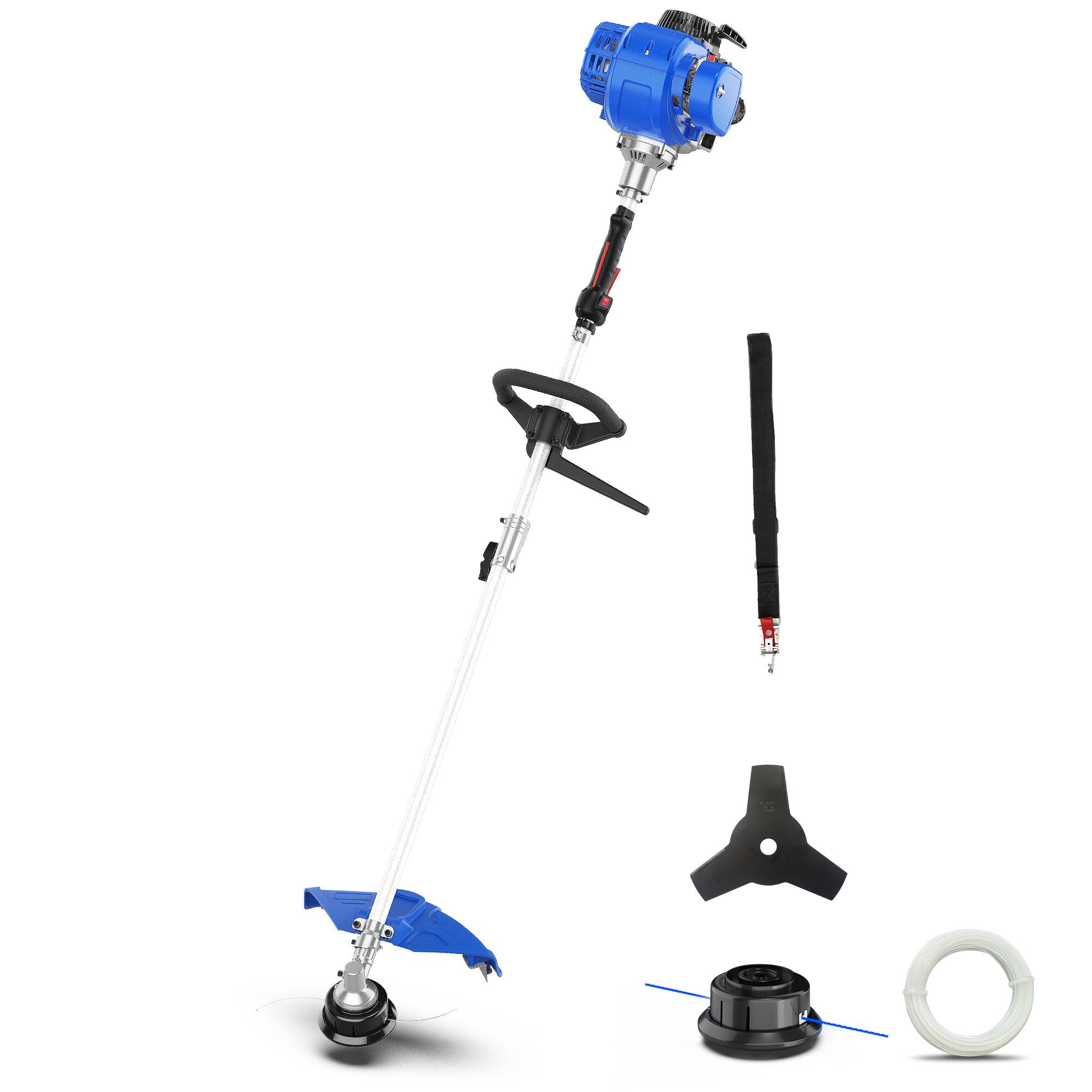 Front. WILD BADGER POWER - 31cc 17 in. 4-Stroke 31cc Gas Straight Shaft String Trimmer with Brush Cutter Blade, Rubber Handle and Extra Spool - Blue.