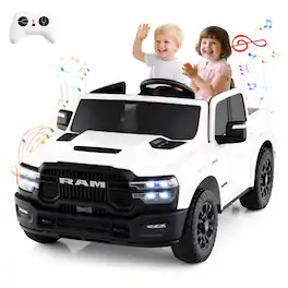 Gymax - 24V 2 Seater Ride on Truck w/Remote Control 3 Speeds Bluetooth LED Headlight - White