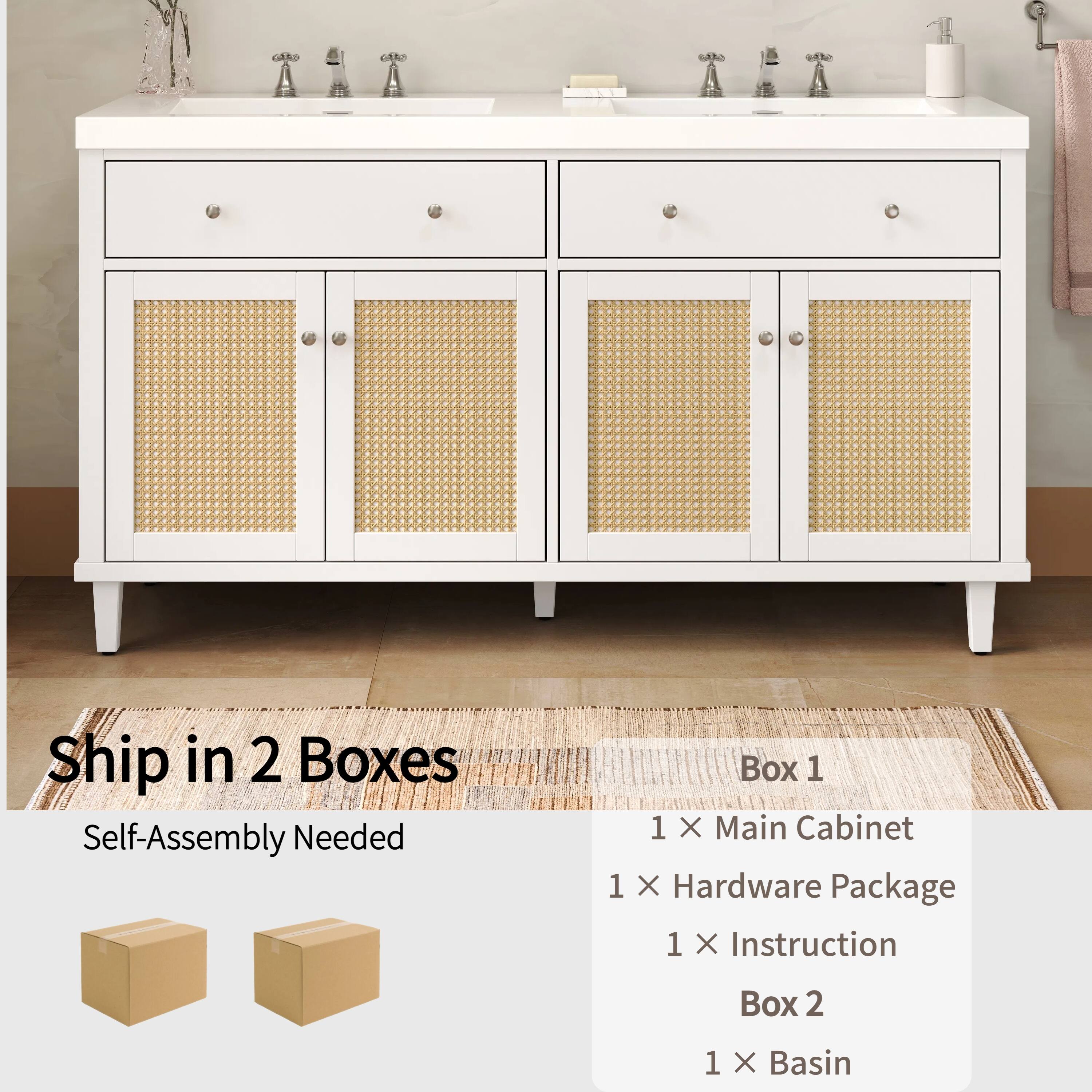 Ship in 2 Boxes  
Self-Assembly Needed  

Box 1  
1 X Main Cabinet  
1 X Hardware Package  
1 X Instruction  

Box 2  
1 X Basin
