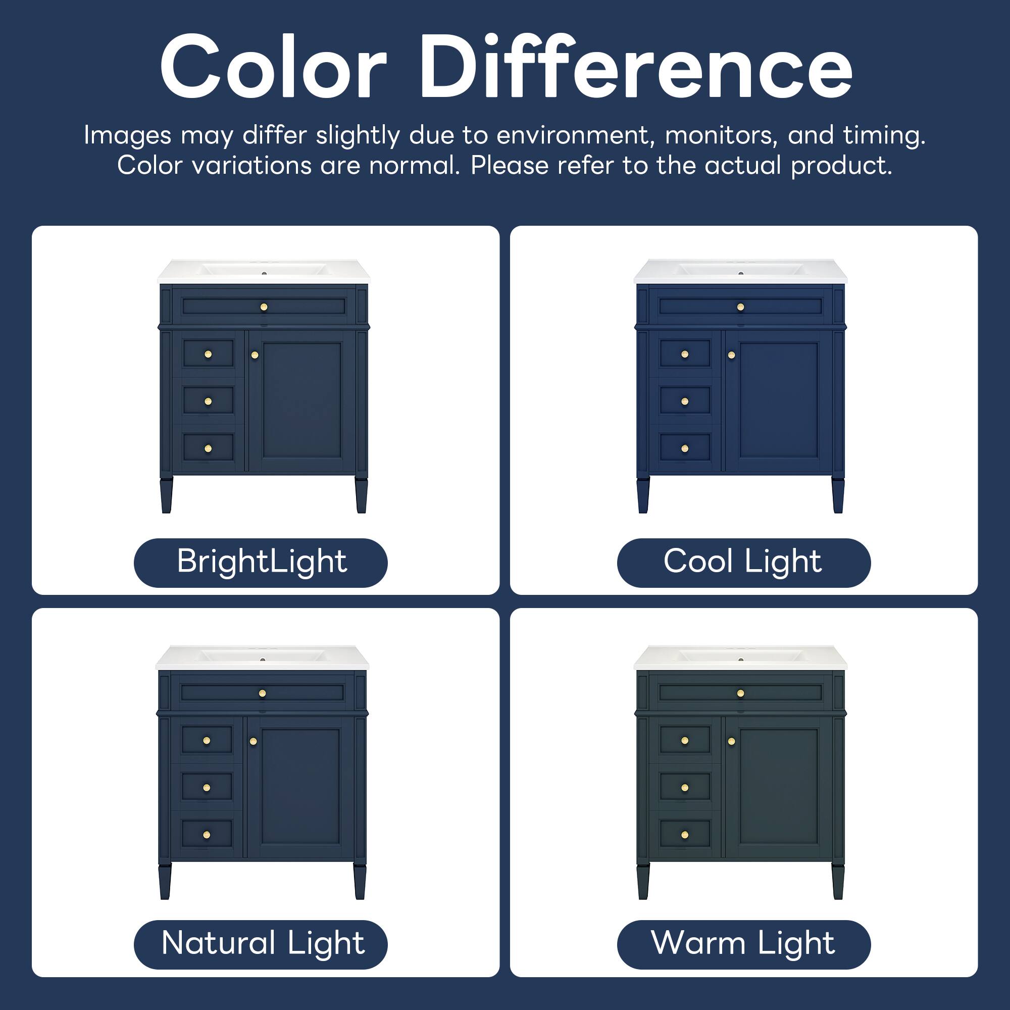 Color Difference

Images may differ slightly due to environment, monitors, and timing. Color variations are normal. Please refer to the actual product.

- Bright Light
- Cool Light
- Natural Light
- Warm Light