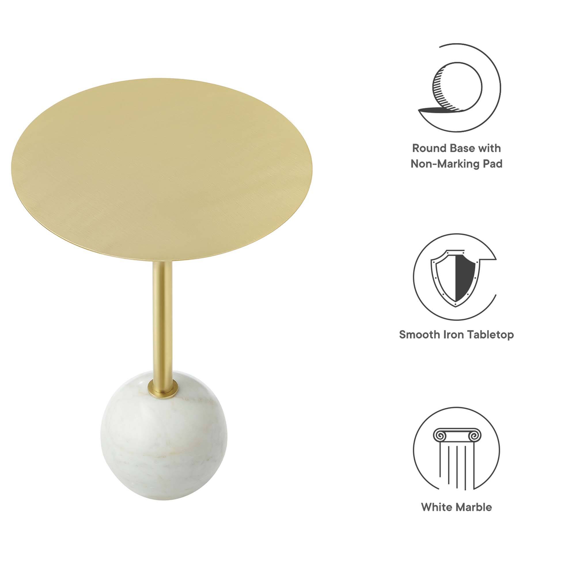 - Round Base with Non-Marking Pad
- Smooth Iron Tabletop
- White Marble