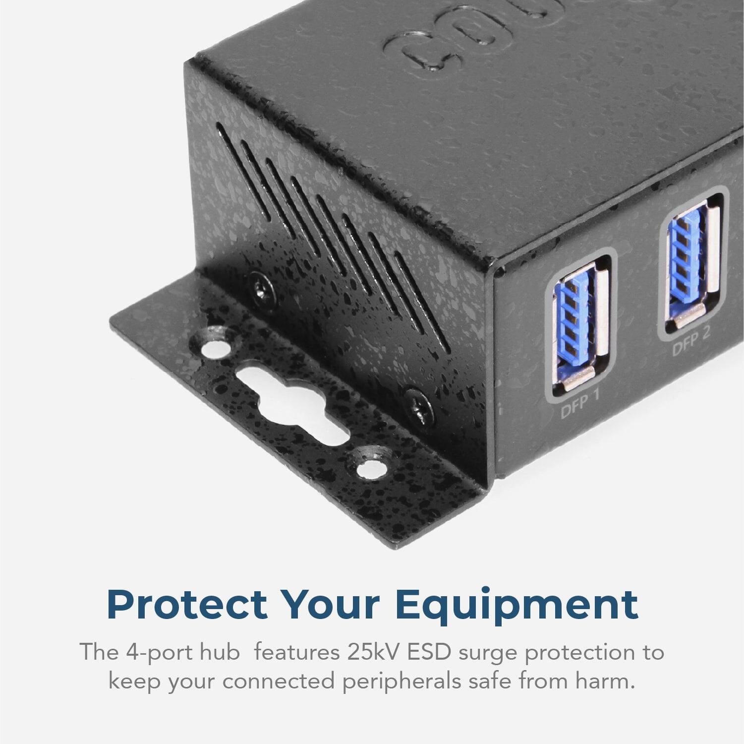 CON CIL 1 DFP 2 DFP

Protect Your Equipment

The 4-port hub features 25kV ESD surge protection to keep your connected peripherals safe from harm.