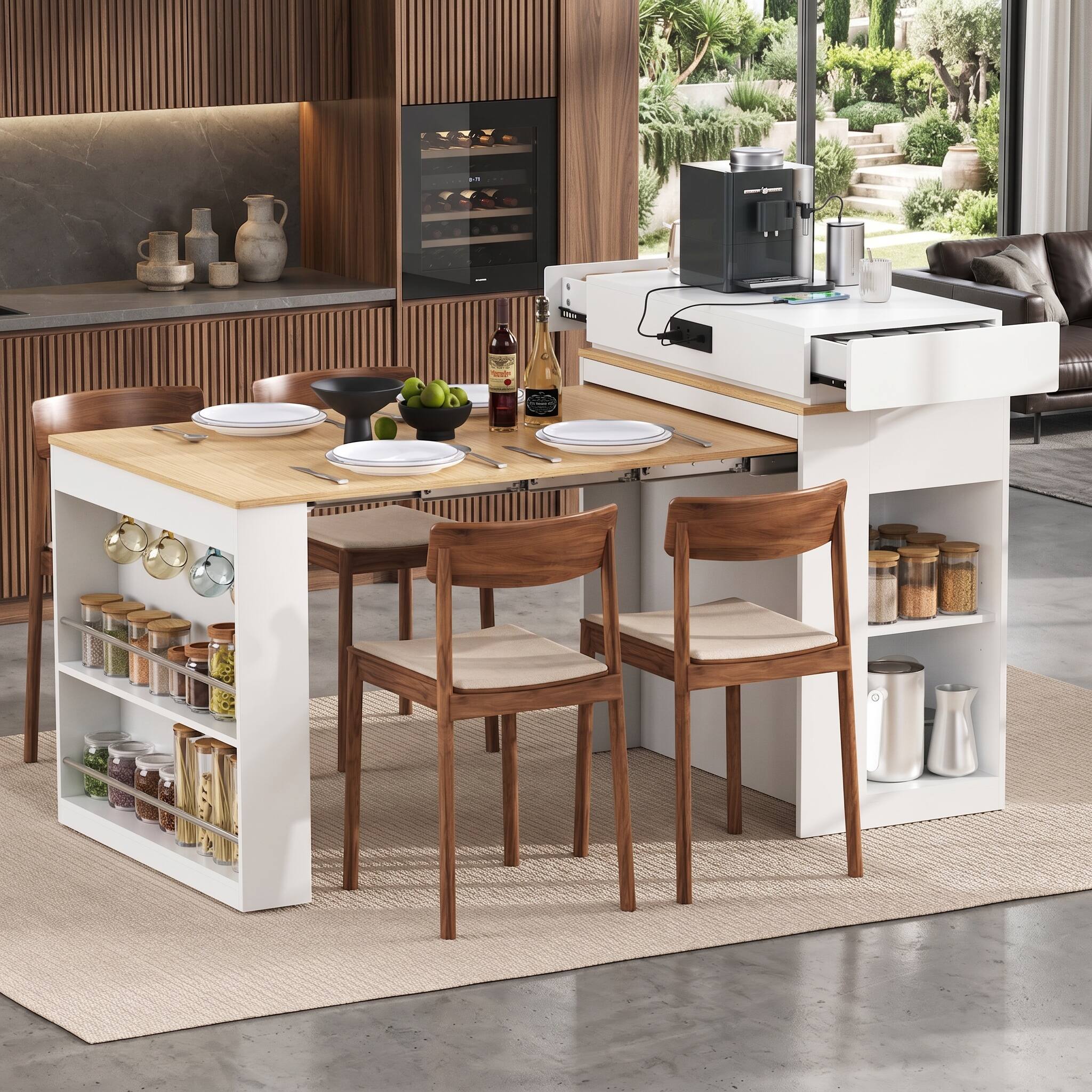 Alt View 10. Forest'nSky - White Sideboard Buffet Cabinet Extendable Dining Table with Folding Tabletop,Drawers and Power Outlet - White.