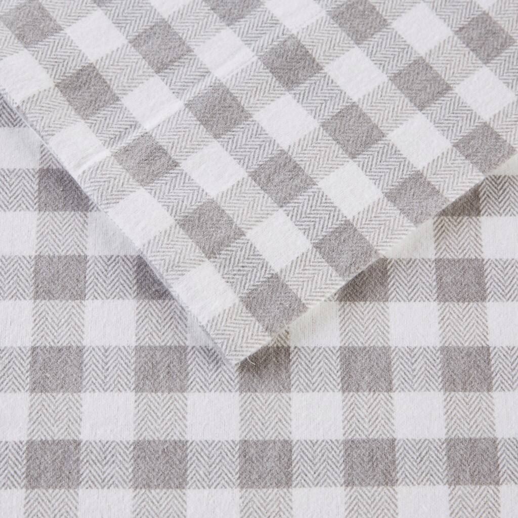Alt View 5. Gracie Mills - Gracie Mills Persephone 4-Peice Cotton Flannel Sheet Set - Gray Herringbone Check.