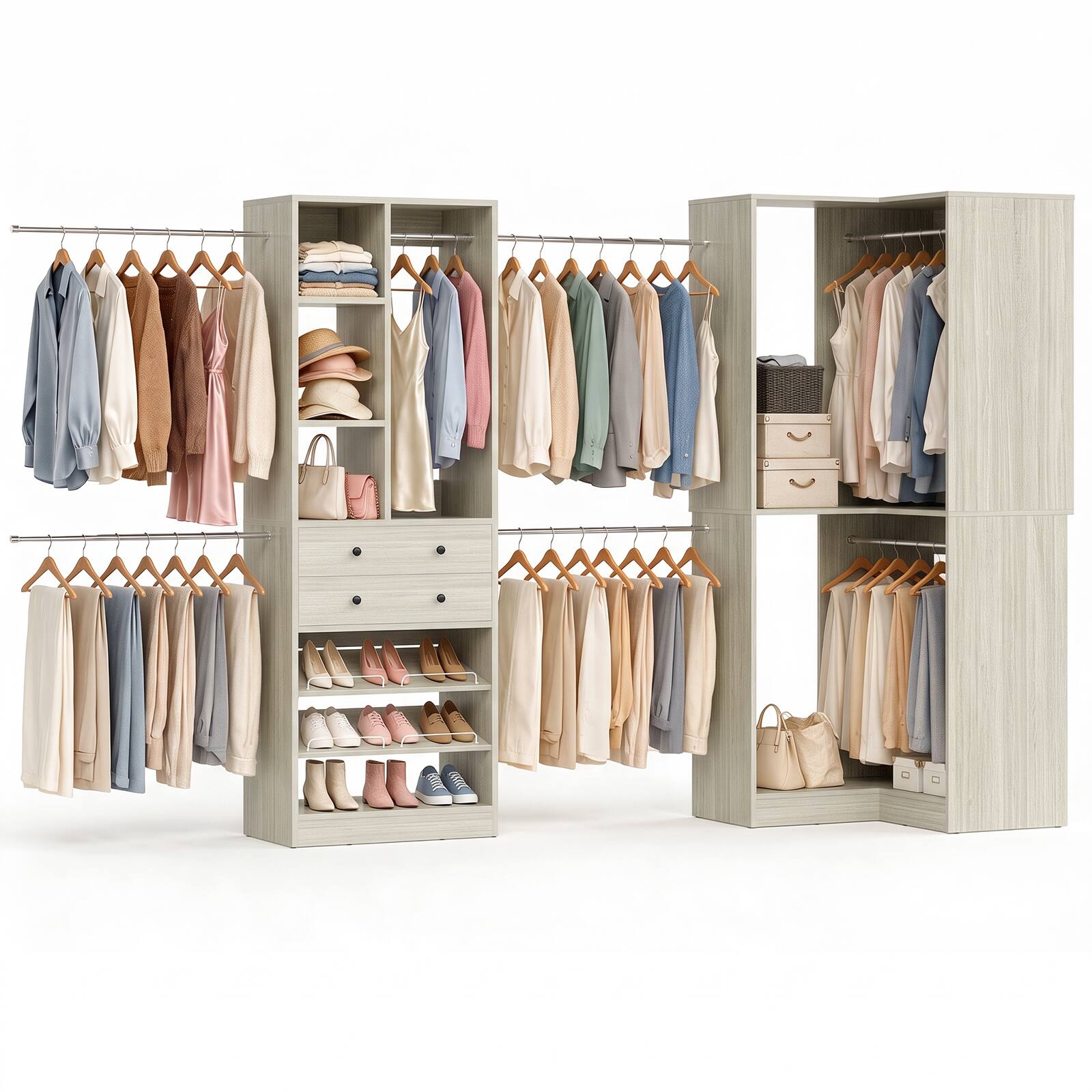 Aheaplus 59.3 138 Inch Adjustable Walk in Corner Closet Organizer with