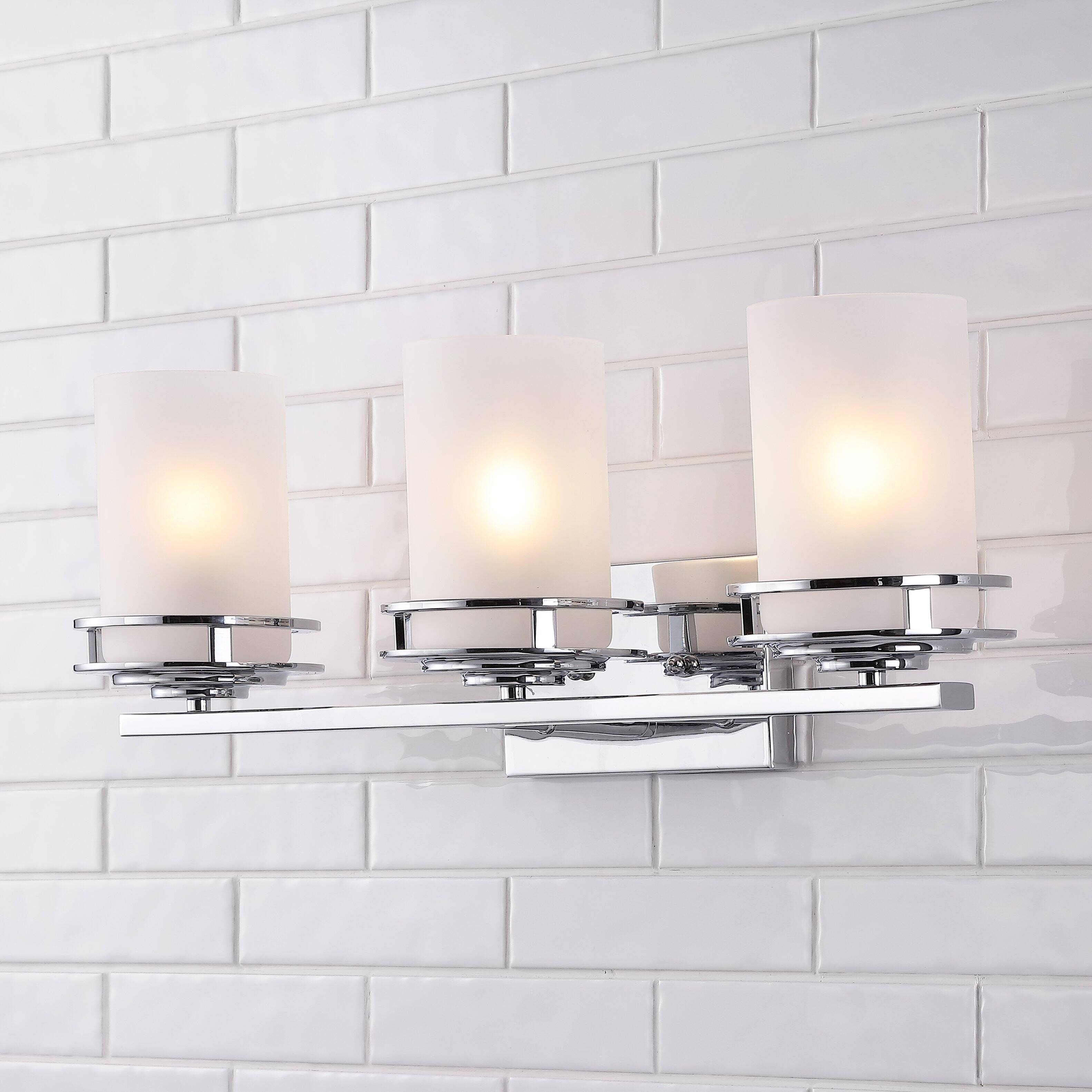 Alt View 1. Jonathan Y - Fairfax 23" 3-Light Metal/Frosted Glass Contemporary Glam LED Vanity Light, Chrome - Chrome.