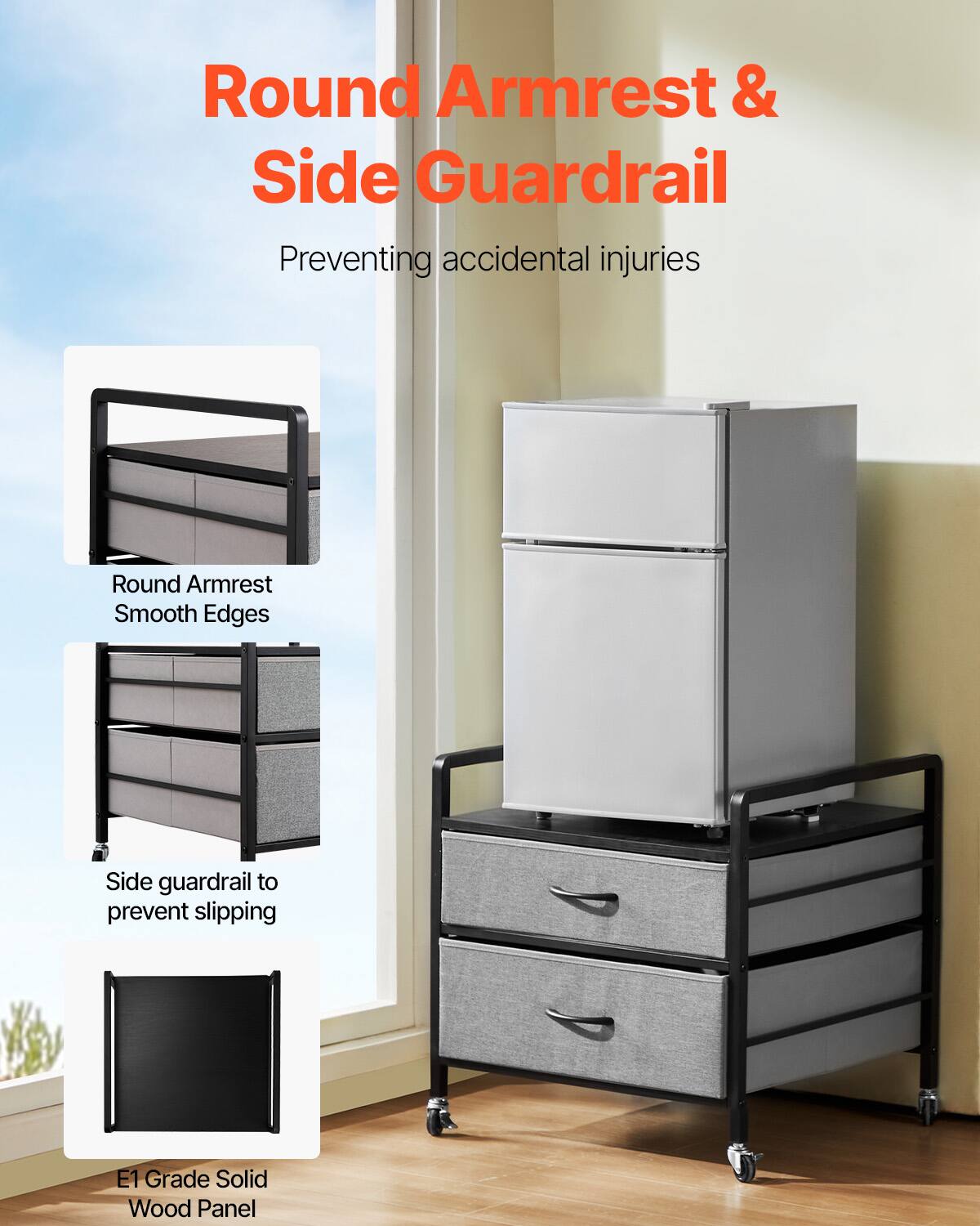 Round Armrest & Side Guardrail
Preventing accidental injuries
Round Armrest Smooth Edges
Side guardrail to prevent slipping
E1 Grade Solid Wood Panel