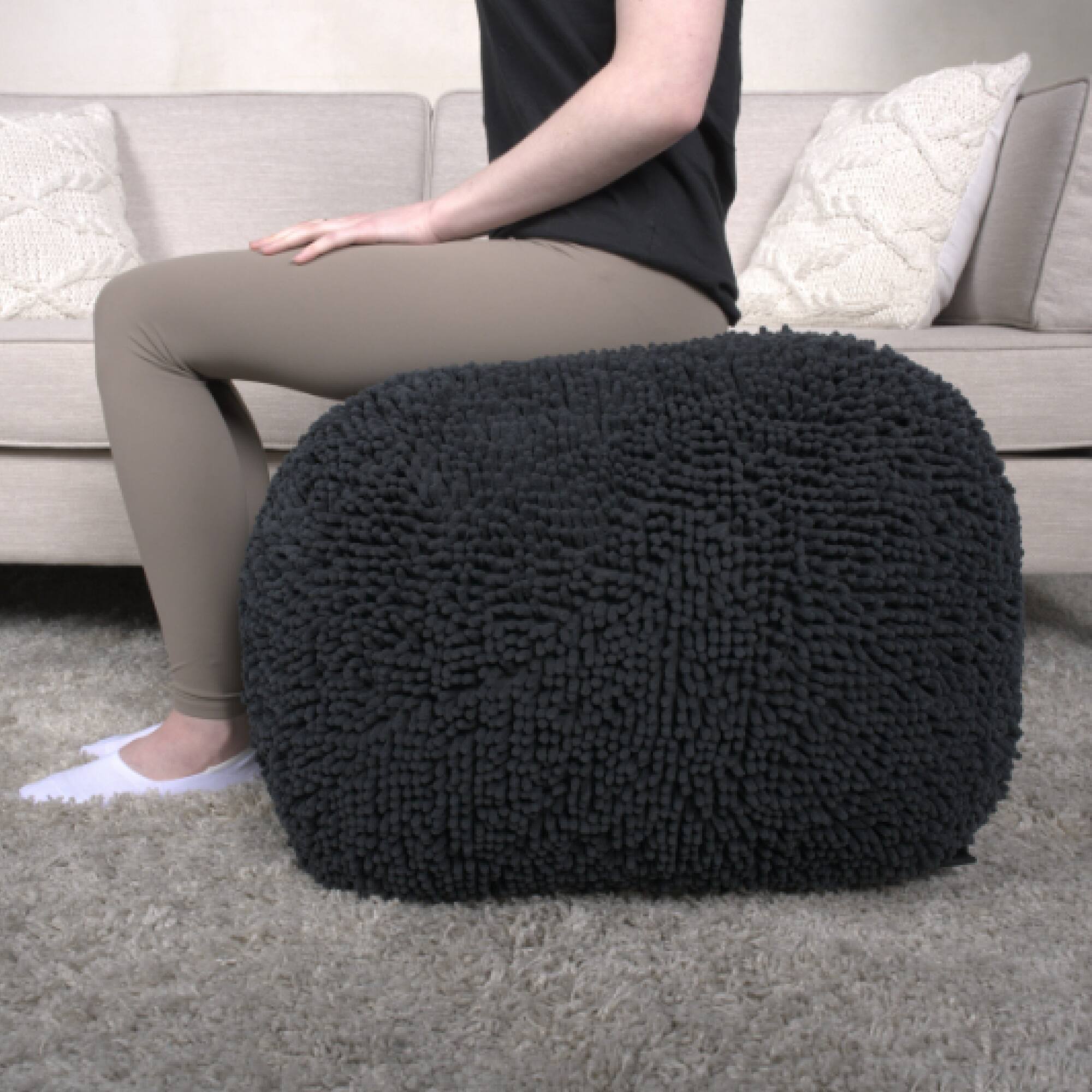 Left. GOODSILO - Soft Microfiber Square Pouf with Plush Seating for Cozy Comfort - Charcoal.