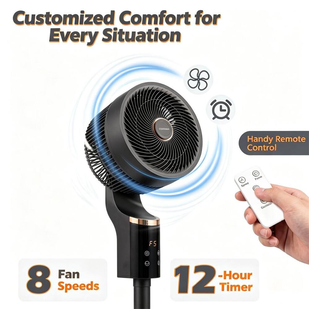 Customized Comfort for Every Situation  
Handy Remote Control  
8 Speeds  
12-Hour Timer