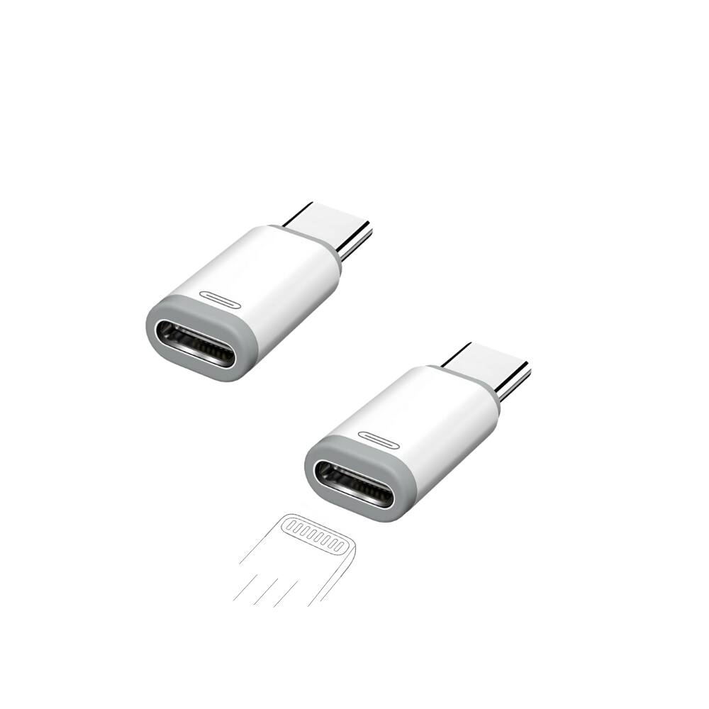 Alt View 1. Qixxronics - Lightning to USB-C Adapter, (2-Pack) Lightning Female to USB C Male Adapter Converter Data Transfer & Charging - White.