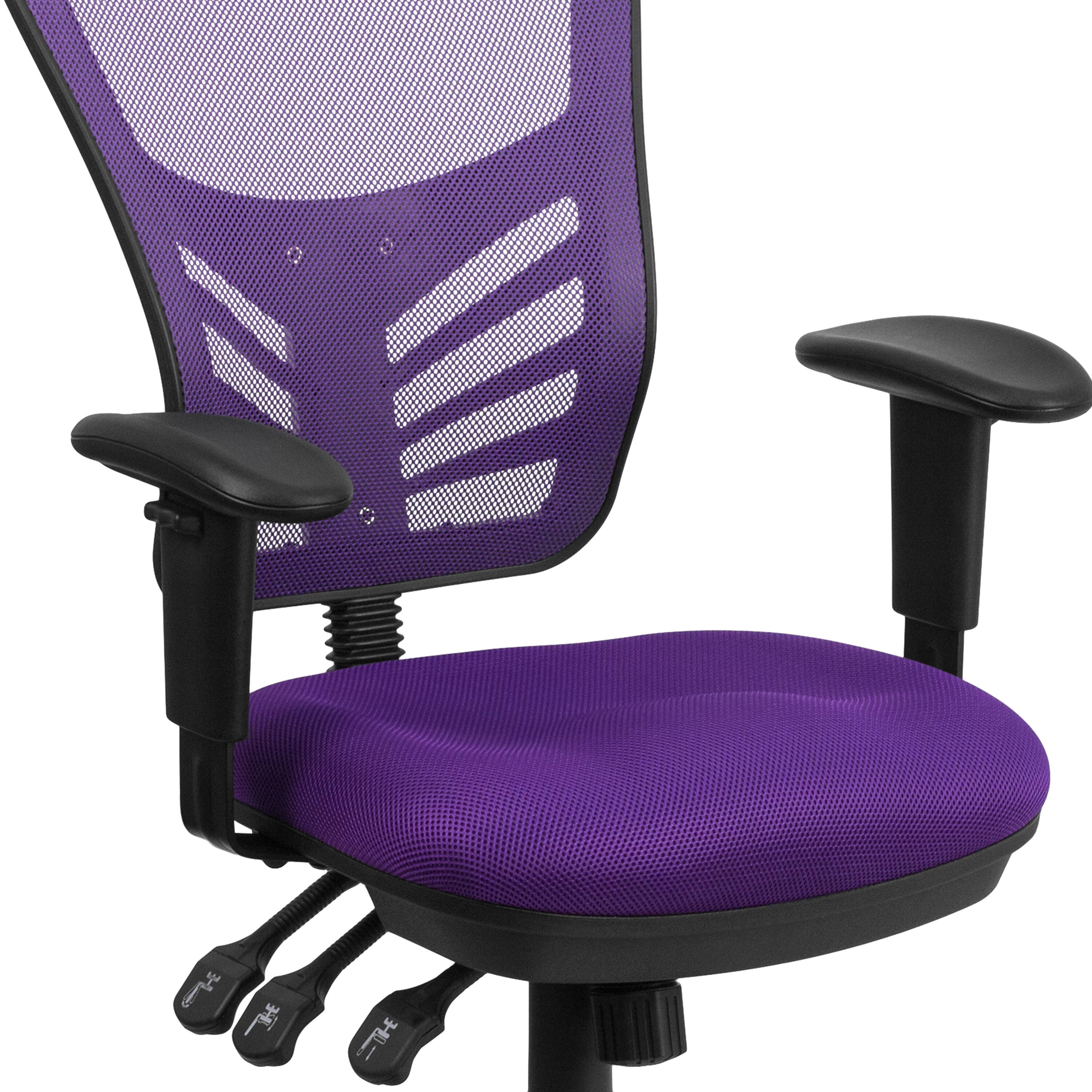 Alt View 9. Emma + Oliver - Mid-Back Mesh Triple Paddle Swivel Ergonomic Office Chair with Adjustable Arms - Purple/Black Frame.