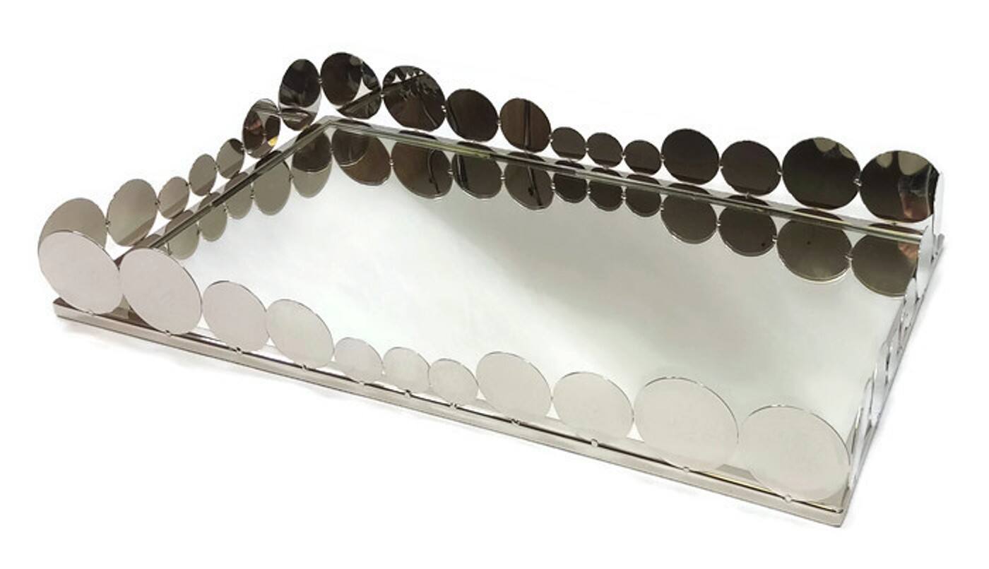 Left. Jiallo - Elegance Rectangular tray with mirror, 19x11.5" - Silver, Multi Color.