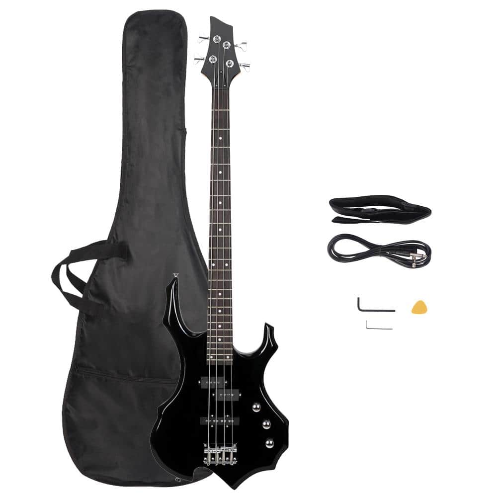 Winado - Electric Bass Guitar 4 Strings Buring Fire Style Full Size for Beginner Right Hand with Bag, Strap and Accessories