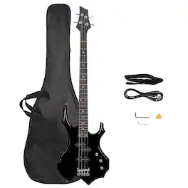 Winado - Electric Bass Guitar 4 Strings Buring Fire Style Full Size for Beginner Right Hand with Bag, Strap and Accessories