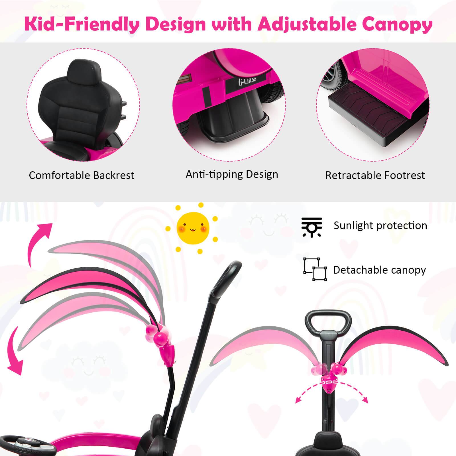 Kid-Friendly Design with Adjustable Canopy

- Comfortable Backrest
- Anti-tipping Design
- Retractable Footrest
- Sunlight protection
- Detachable canopy