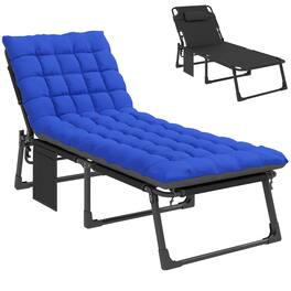 Outsunny - Chaise Lounge Chair Outdoor Tanning Chair with 5-Position Backrest, Cushion - Dark Gray and Blue