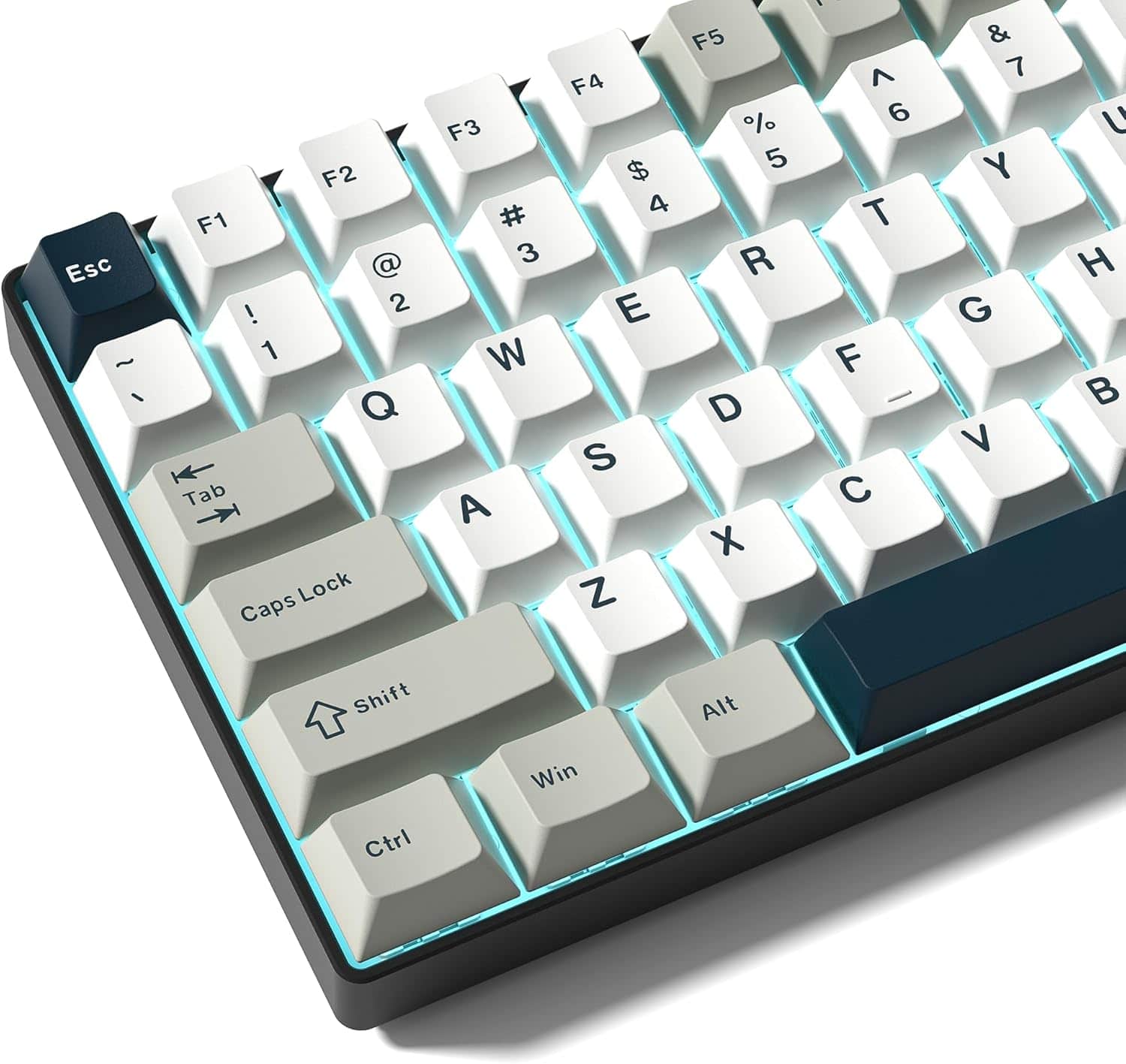 Esc F1 F2 F3 F4 F5  
~ ! 1 @ 2 # 3 $ 4 % 5 ^ 6 & 7 * 8 ( 9 ) 0 - _ + =  
Tab Q W E R T Y U I O P [ { ] } |  
Caps Lock A S D F G H J K L ; : ' " Enter  
Shift Z X C V B N M , < . > ? /  
Ctrl Win Alt